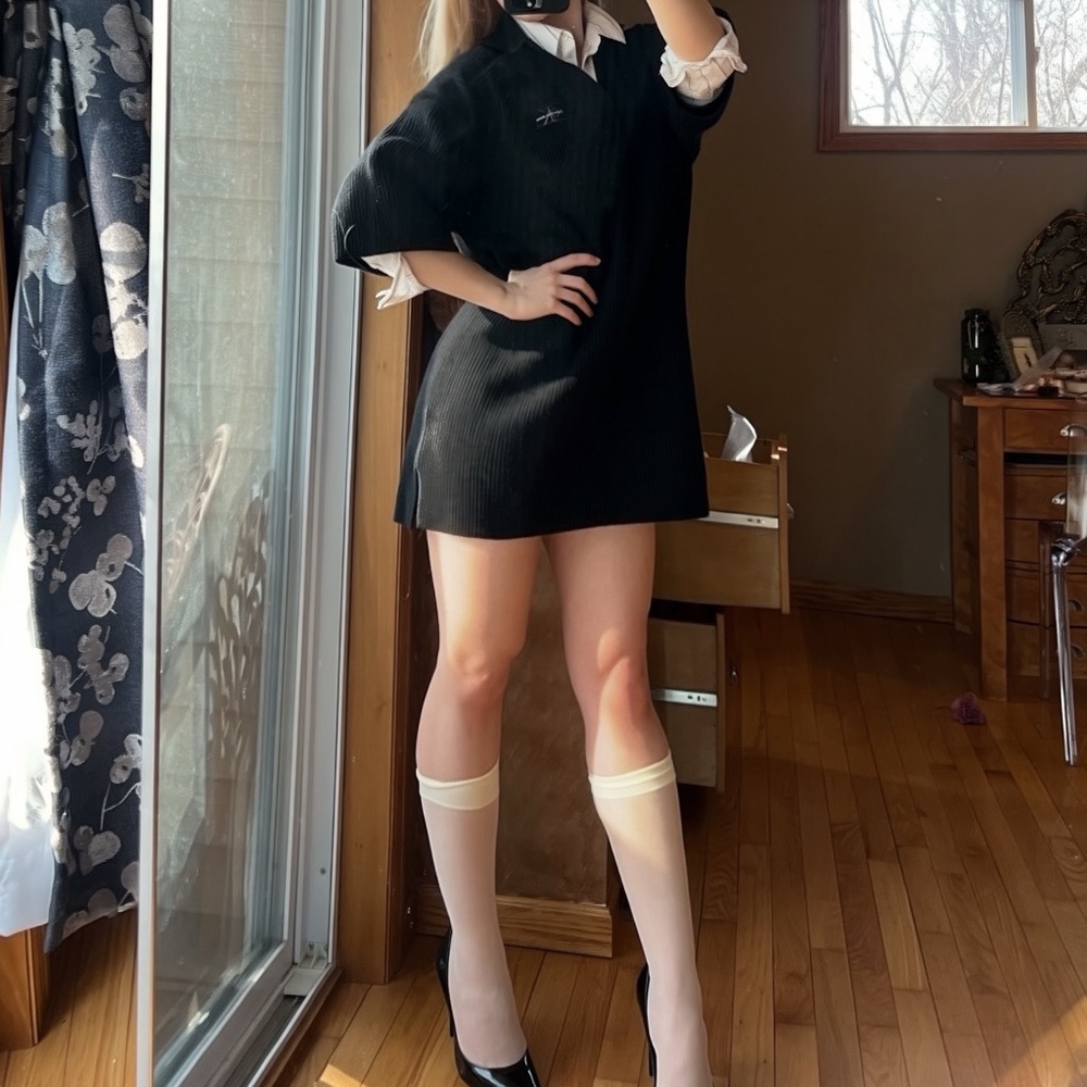 Calvin Klein Jeans Black Ribbed Knit Polo Sweater Dress